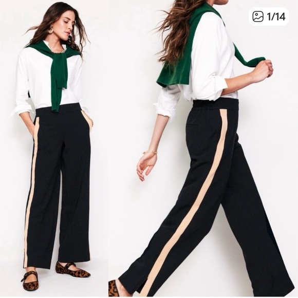 Boden Pants - Boden Side Stripe Wide Leg Pants with Pockets - Black and Tan size 14R